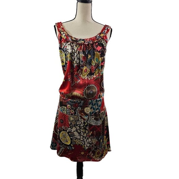 Lula Kate Abstract Floral Silk Drop Waist Sleeveless Slip Lined Dress Size 4 - Picture 11 of 16